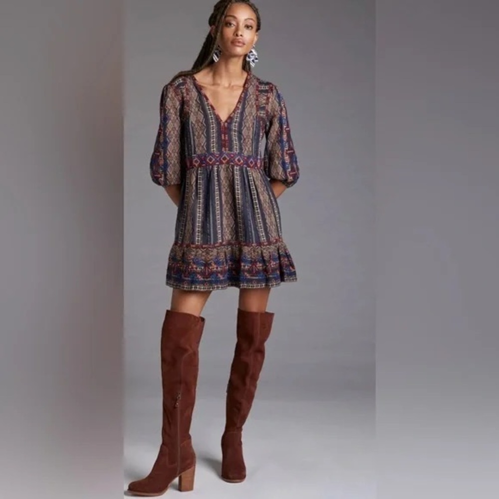 Anthropologie Multicolor V-Neck Mini Dress